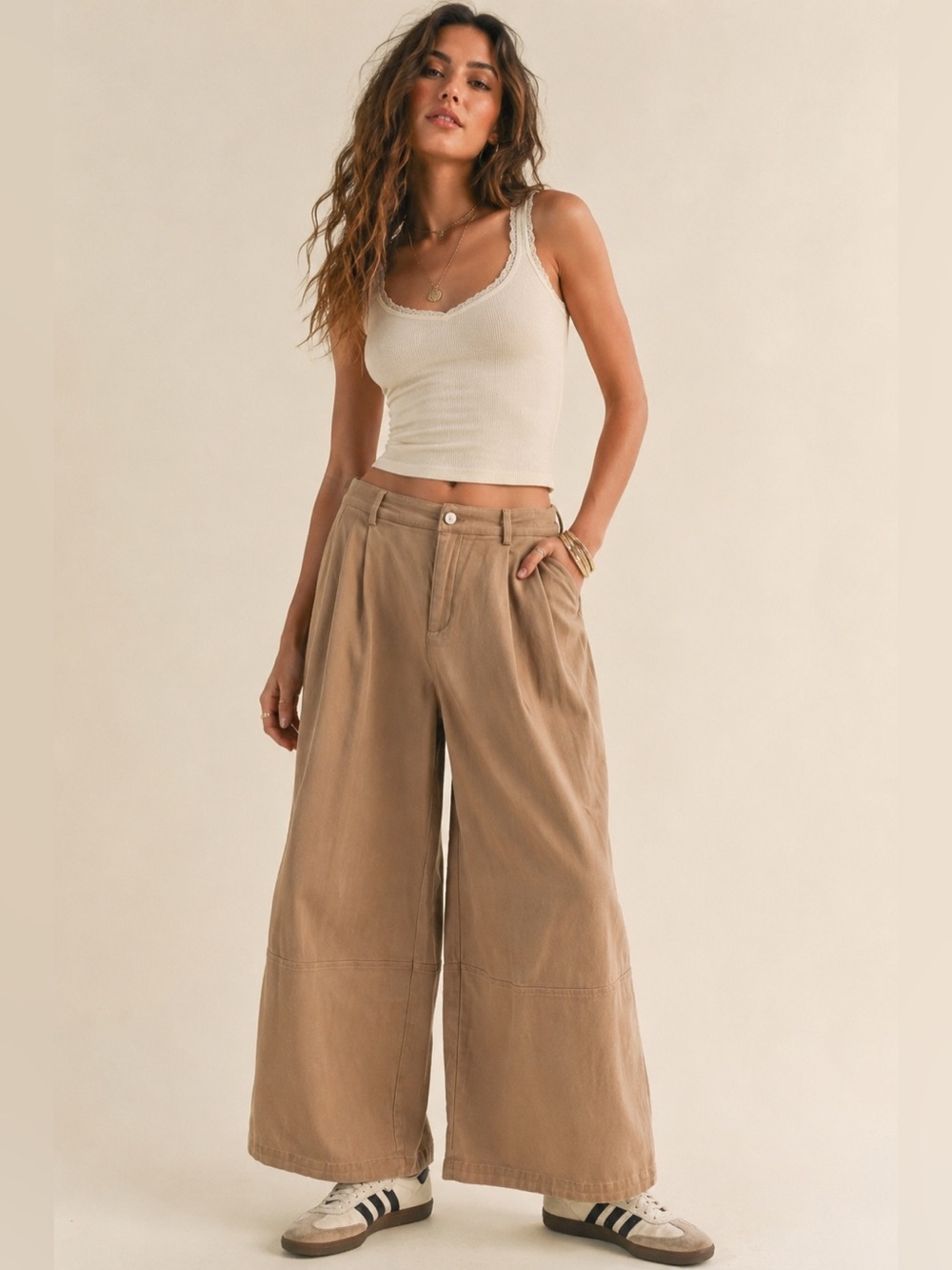 #158 PRICE FIRM 🌸JODIFL Wide Leg Cropped Pants in Tan